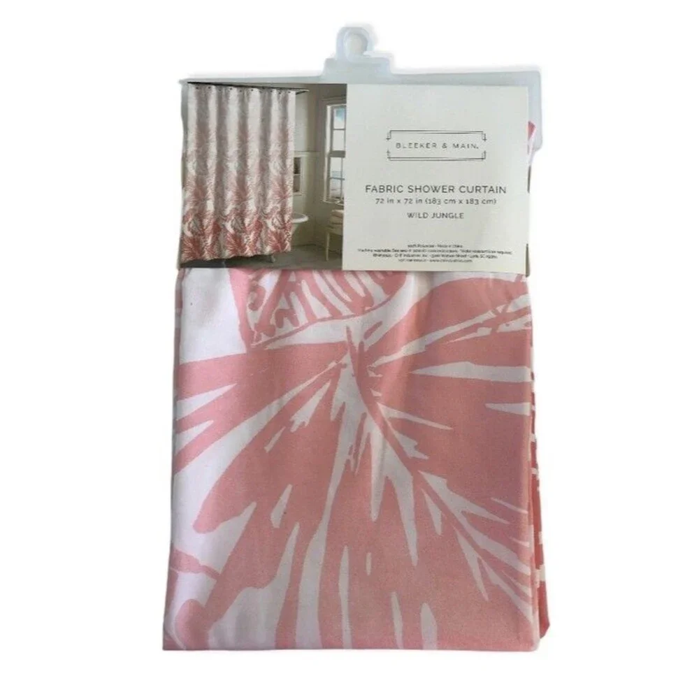 Wild Jungle Palm Fabric Shower Curtain Pink White 72x72 Summer Beach House